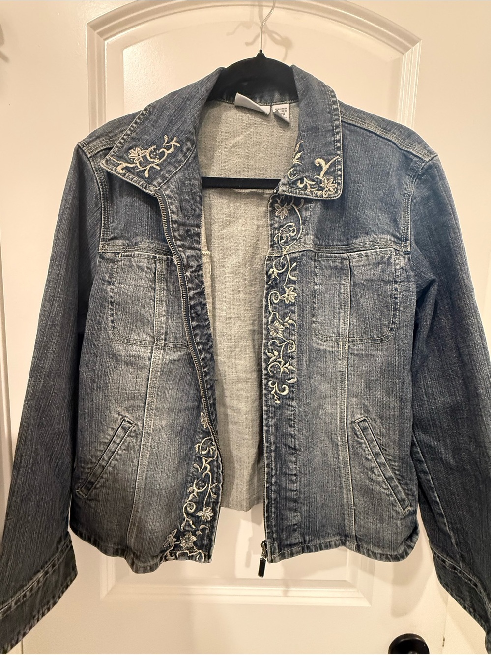 Chico's Embroidered Light Blue Denim Jacket